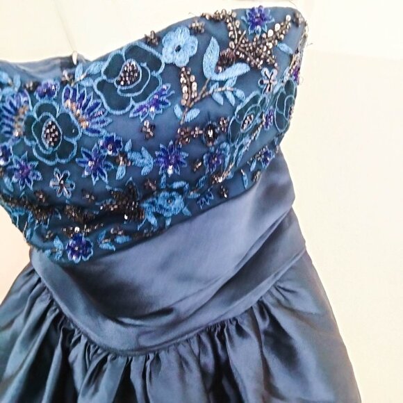 Marchesa Notte Strapless Navy Sequin Embellished Mikado Gown 6 - Picture 8 of 14